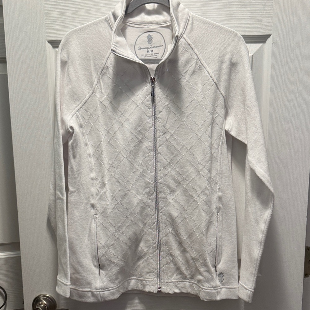 Tommy Bahama Women's White Diamond-Texture Zip Jacket